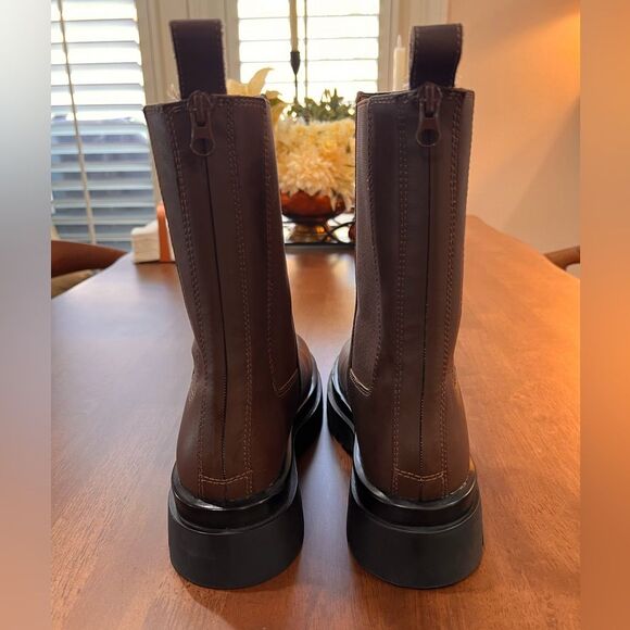 Aldo Maple Chelsea Boots Chestnut Leather Lug Sole Mid-Calf Platform 7.5 NWOB - Picture 5 of 8